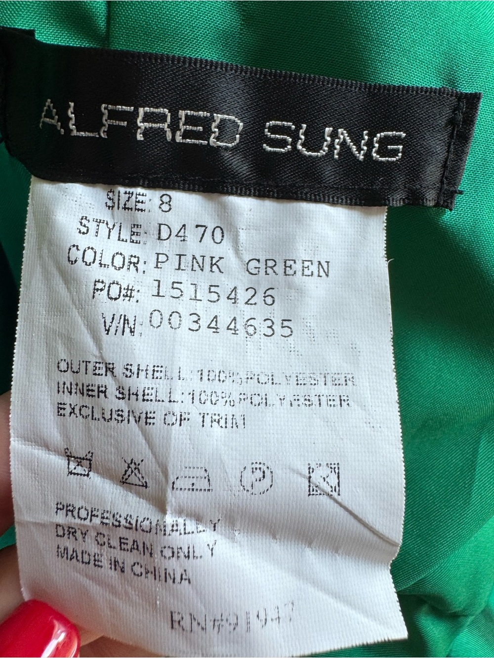 Alfred Sung Emerald Green Satin Bridesmaid Cocktail Dress Style D470 Size 8 - Picture 8 of 8